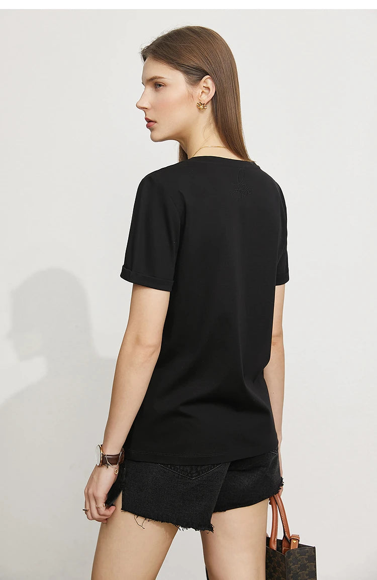 Damen Top im minimalistischen Stil aus einfarbiger mercerisierter Baumwolle