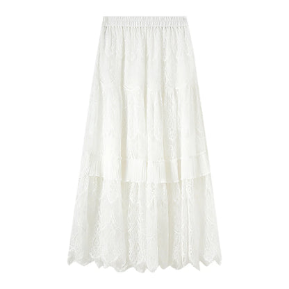 Damen A-Linie Rock aus Baumwolle mit eleganter Spitze und elastischer Taille