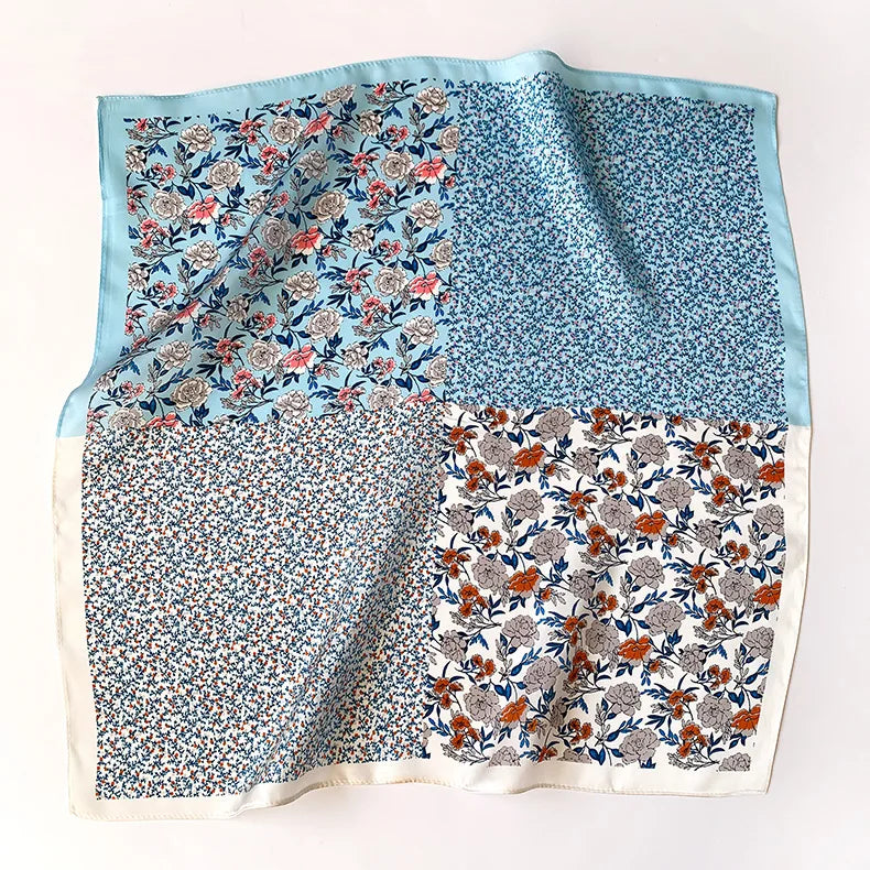 Damen Seidenschal 53cm quadratisch Haarband Halstuch Bandana bedruckt B