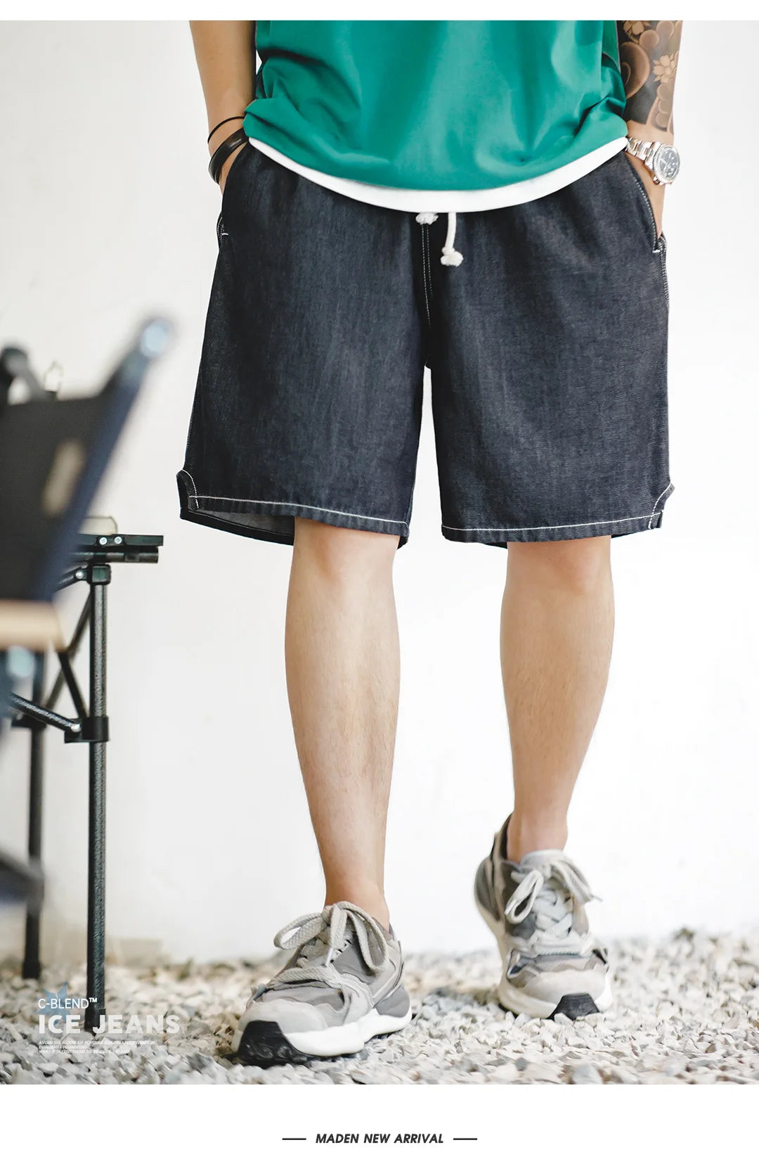 Herren Denim-Shorts im Vintage-Stil mit elastischer Taille für den Sommer
