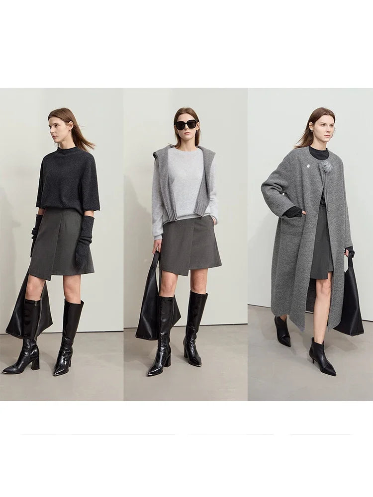 Asymmetrischer Damenrock, schwarz und grau, hoher Bund, asymmetrischer Saum