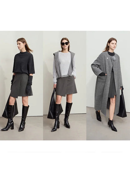 Asymmetrischer Damenrock, schwarz und grau, hoher Bund, asymmetrischer Saum