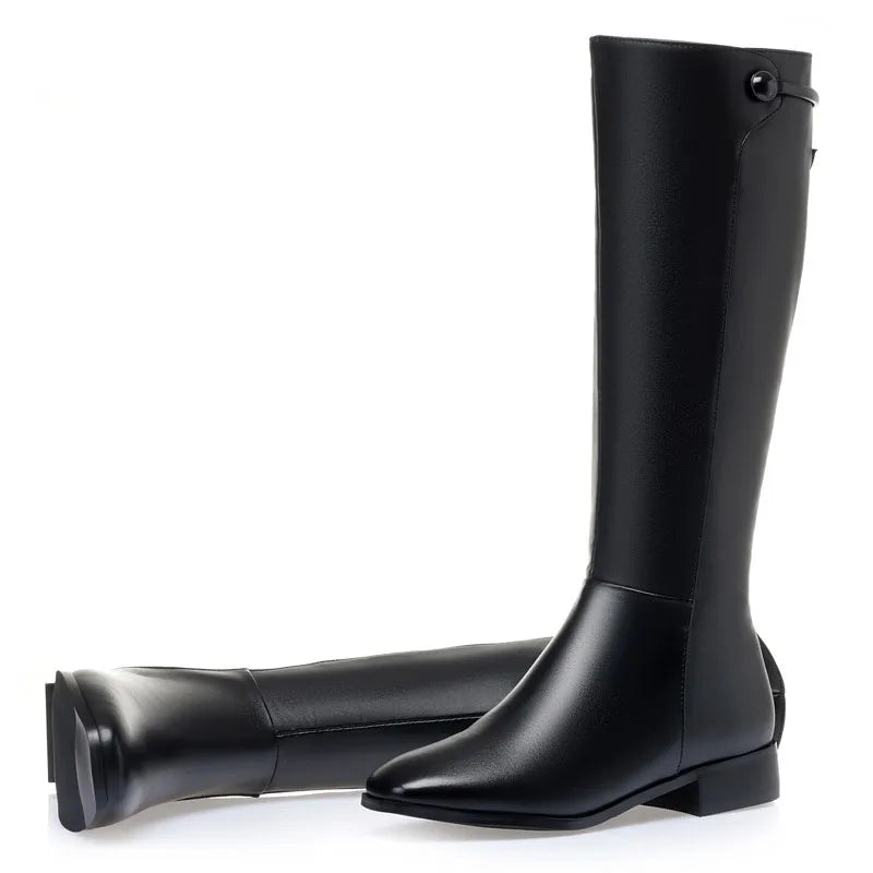 AIYUQI Women Long Boots 2025 New Genuine Leather Short Velvet Women Roman Boots Low Heel Large Size Riding Boots Women