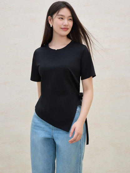 Damen Vintage T-Shirt mit Kontrastnähten und Rundhalsausschnitt – Lässiger Schnitt aus atmungsaktivem Baumwollmix für einen legeren Chic.