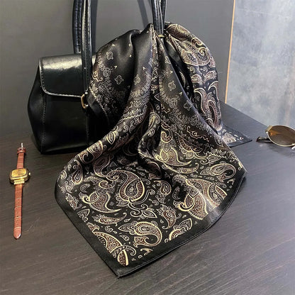 Damen Maulbeerseide Schal kariert quadratisch Halstuch Hijab Bandana bedruckt C