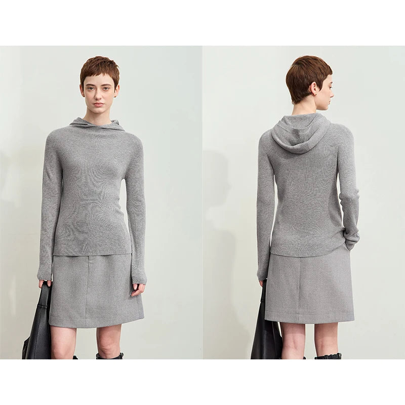 Damen-Kapuzenpullover Wolle-Polyester nahtlos gerade einfarbig Herbst
