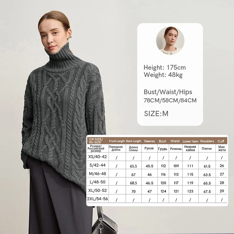 Damen-Rollkragenpullover Acryl locker warm Retro Winter