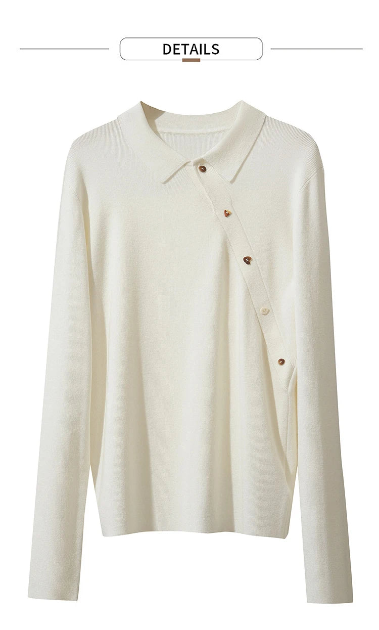 Damen-Strickpullover in Beige mit V-Ausschnitt und Knopfleiste, lange Ärmel