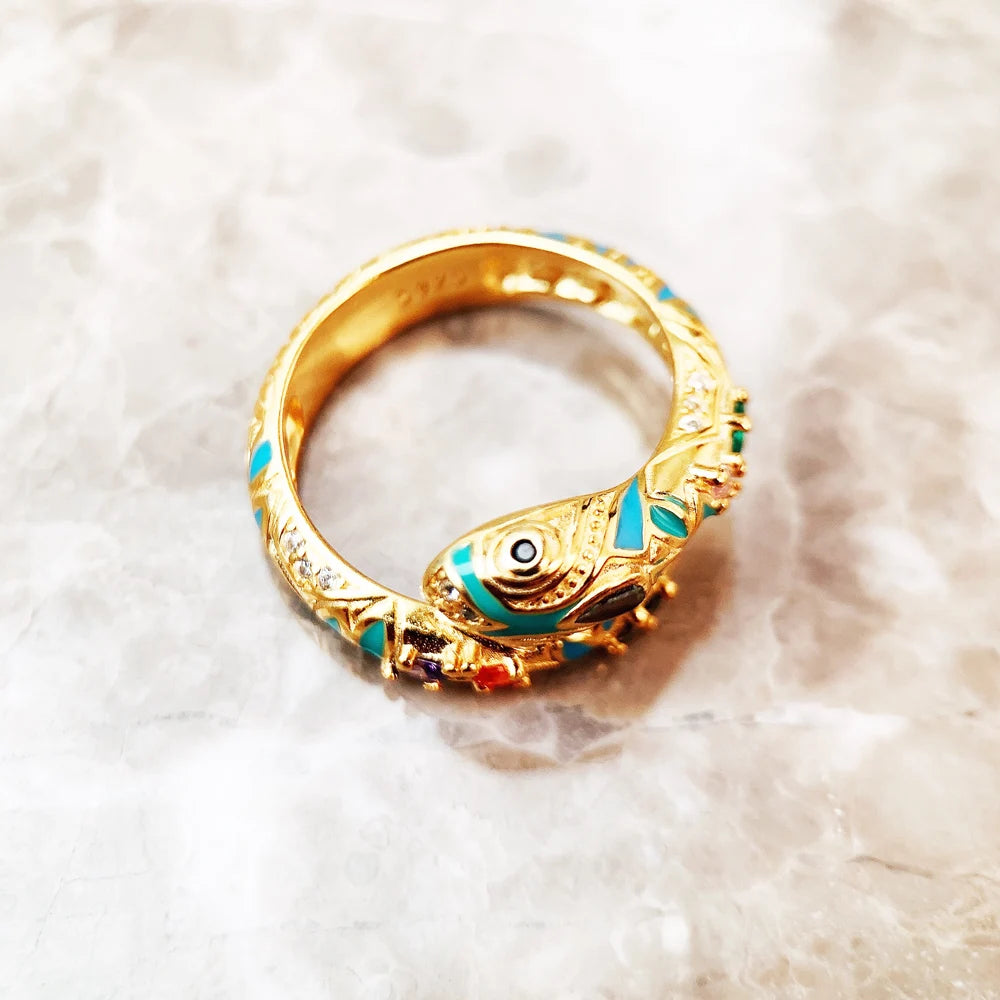 Damen-Ring Schlange magisch vergoldet klassisch aus Sterlingsilber