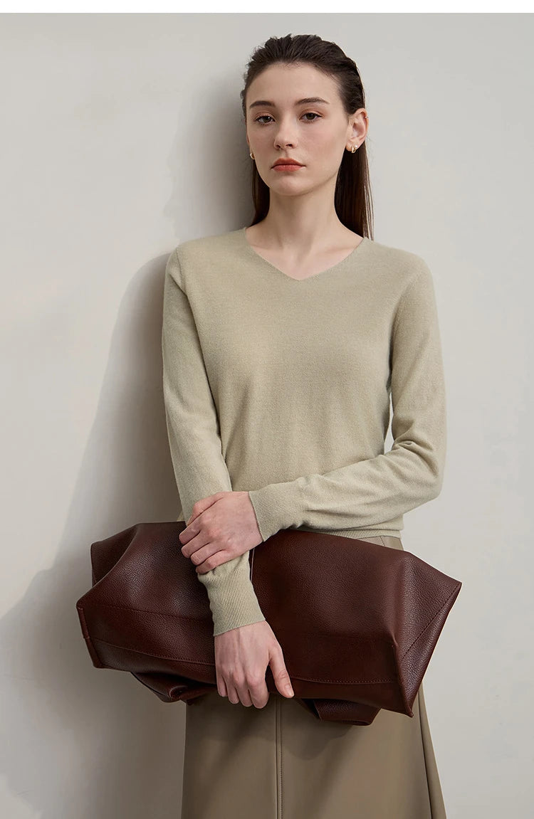 Damen V-Ausschnitt Pullover 100 % Wolle vielseitig Langarm Herbst