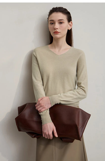 Damen V-Ausschnitt Pullover 100 % Wolle vielseitig Langarm Herbst