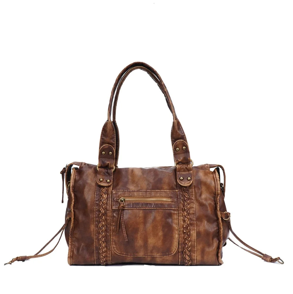 Damen-Handtasche aus PU-Leder Weinrot Großes Fassungsvermögen Schultertasche Boston-Stil