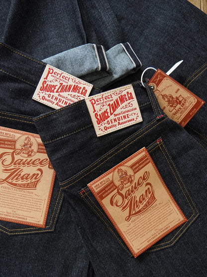 Herren Jeans aus Sommer Selvedge Denim mit lockerer Passform und hohem Bund