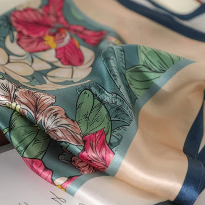 Damen Seidenschal 53cm quadratisch Blumenprint Luxus Halstuch Hijab Bandana