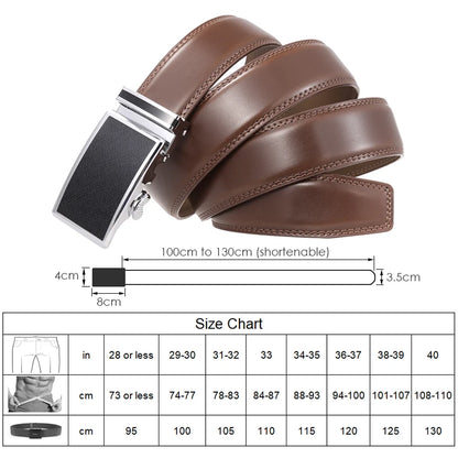 VATLY Fashion Ledergürtel Herren 3,5 cm Automatik-Schnalle Natur-Rindsleder