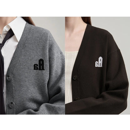 Damen-Strickjacke V-Ausschnitt Raglan einreihig locker vielseitig Herbst