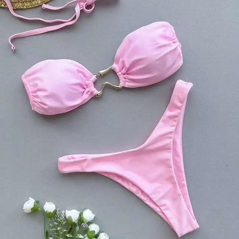 Gestreiftes, sexy Bikini-Set mit Push-up-Effekt – ideal für Strand und Pool