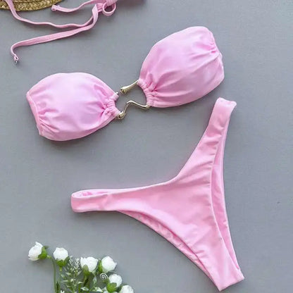 Gestreiftes, sexy Bikini-Set mit Push-up-Effekt – ideal für Strand und Pool