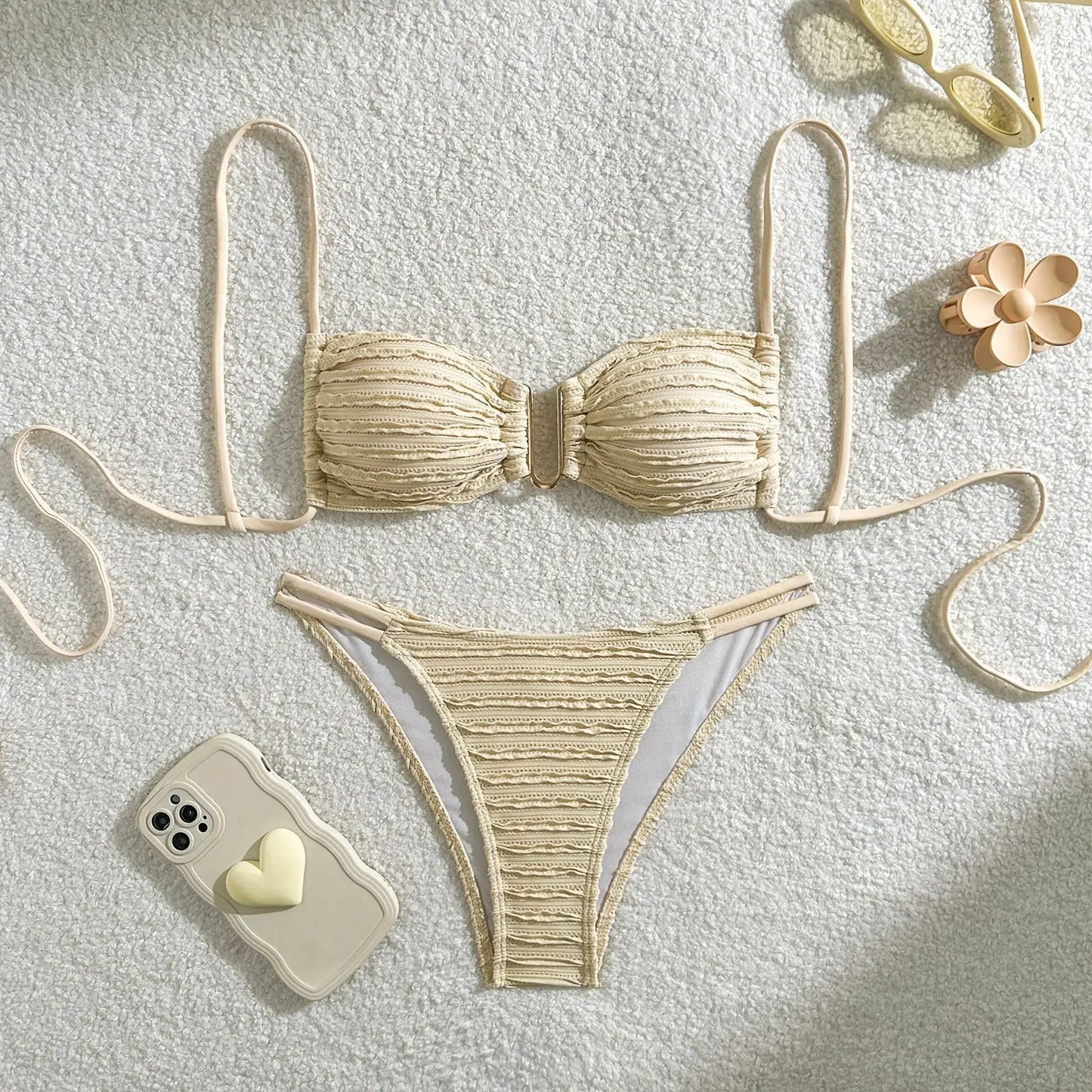Gelbes Sexy-Bikini-Set mit Push-up für Damen – Brasilianischer Stil für Strand und Pool