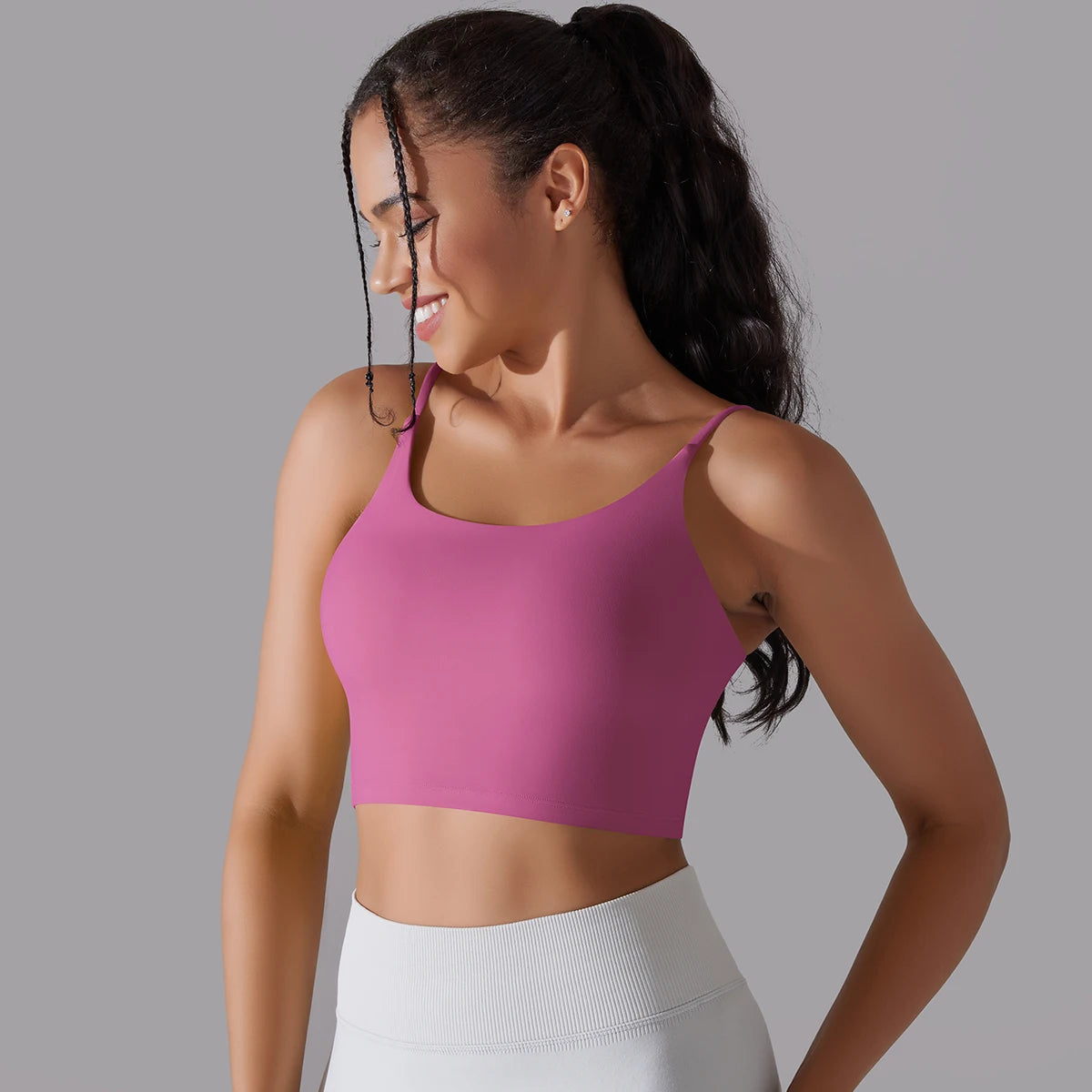 Sporttop mit fester Polsterung, schmale Träger, kräftiges Pink