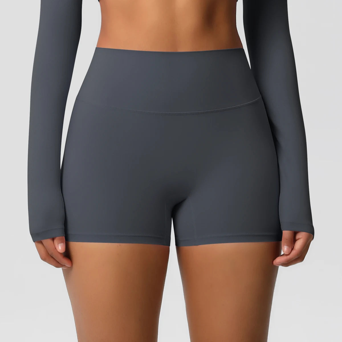 Yoga-Shorts mit Push-up-Effekt, dunkelgraue High-Waist-Passform
