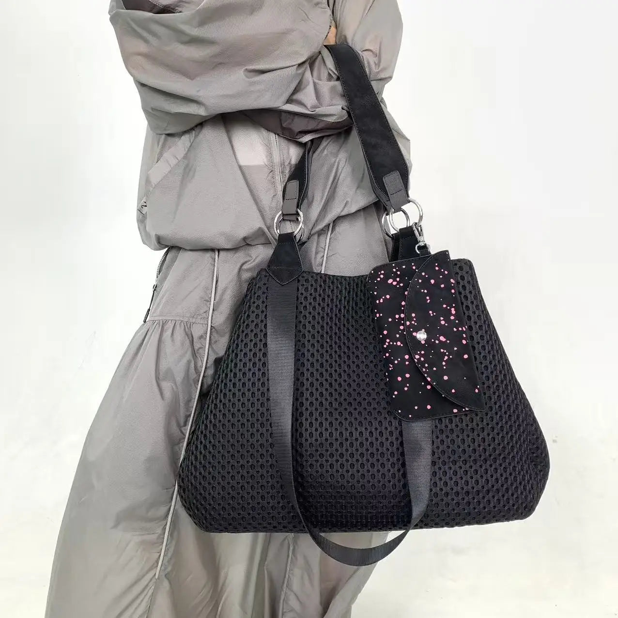 Damen-Shopper aus Netzgewebe mit großem Fassungsvermögen und abnehmbare Mini-Tasche, atmungsaktiv