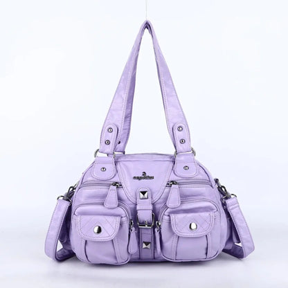 Damen-Handtasche Vintage PU-Leder mit Schultergurt und Obergriff Innenfach für Telefon und Geldbörse