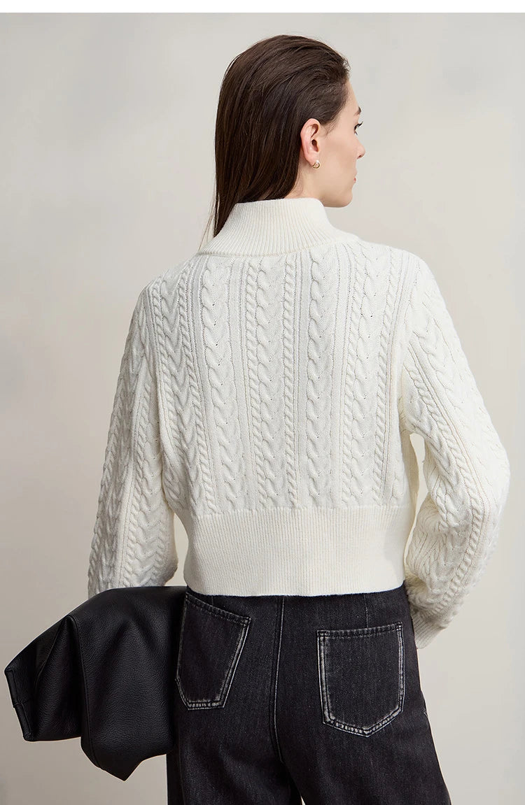 Damen-Rollkragen-Strickjacke Reißverschluss schlank Herbst