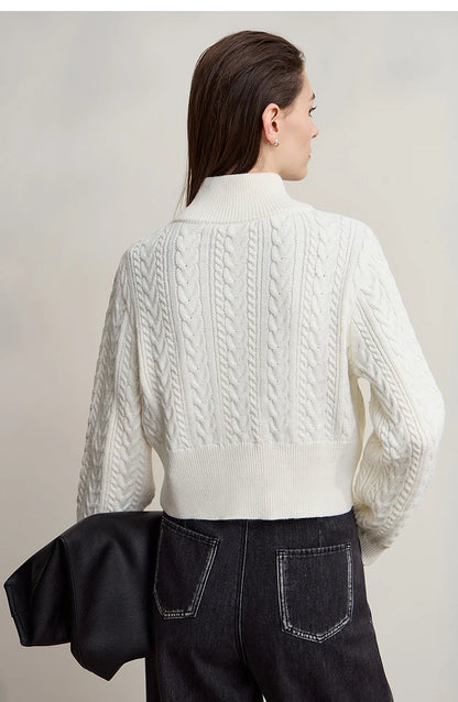 Damen-Rollkragen-Strickjacke Reißverschluss schlank Herbst