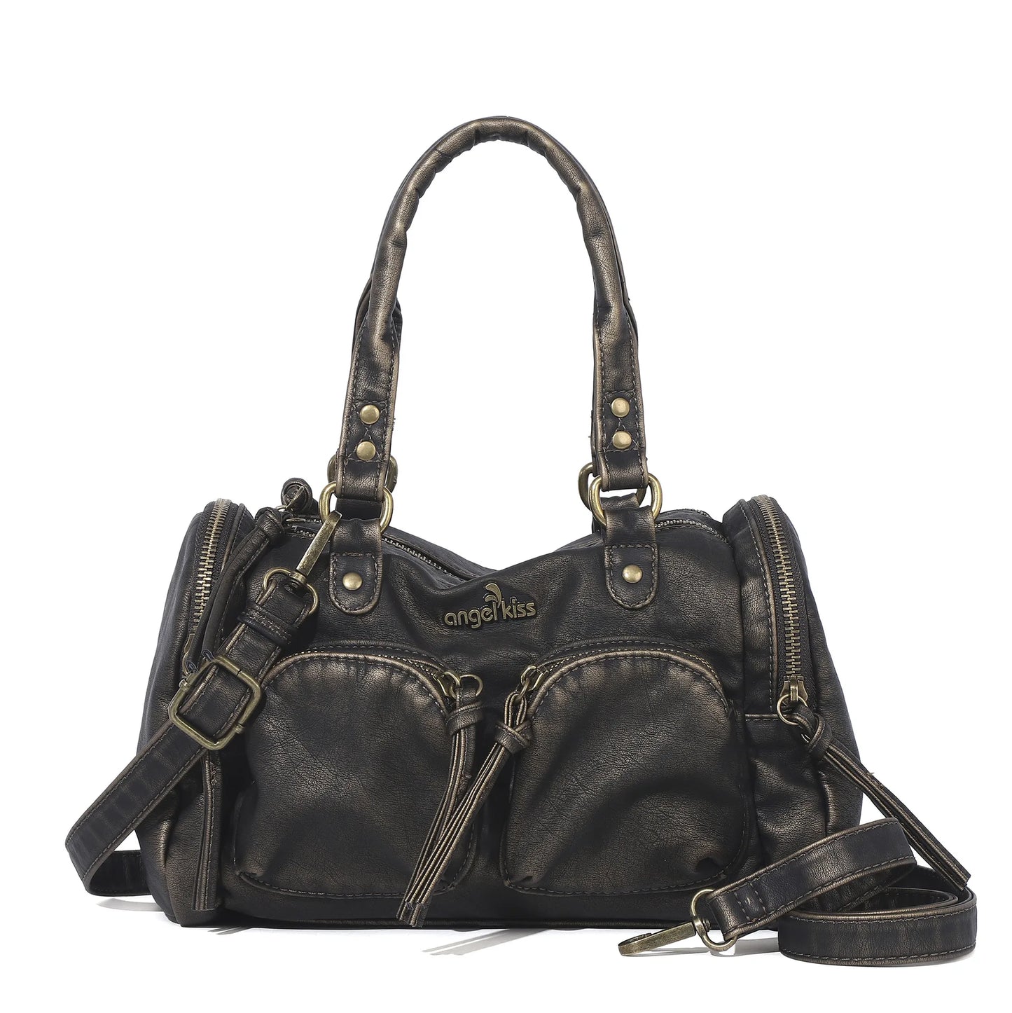 Damen-Handtasche Mit Top-Griff Und Reißverschluss Aus PU-Leder In Vintage-Optik Und Viel Stauraum