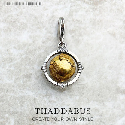 Damen-Charm-Anhänger Globus drehbar World of Rebels aus Sterlingsilber