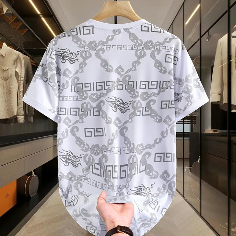 Herren T-Shirt im lässigen Stil aus eisiger Seide mit kurzem Arm