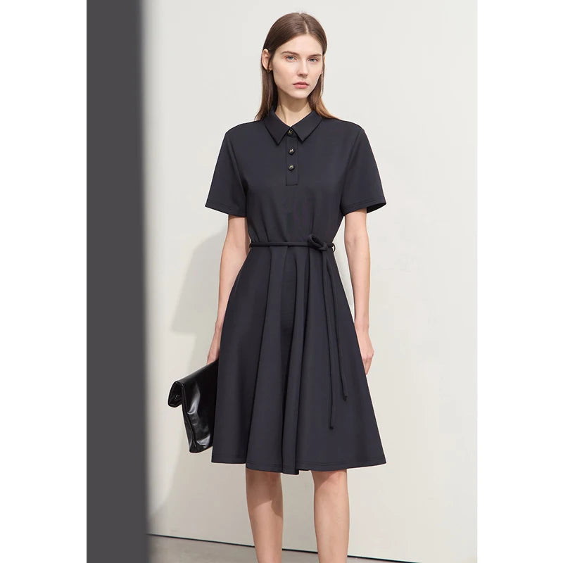 Elegantes Damen Sommer Kleid Mit Gürtel Flatternde Passform