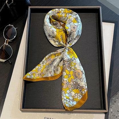 Damen Seidensatin Schal quadratisch Blumenprint Kopftuch Bandana Hijab Neu F