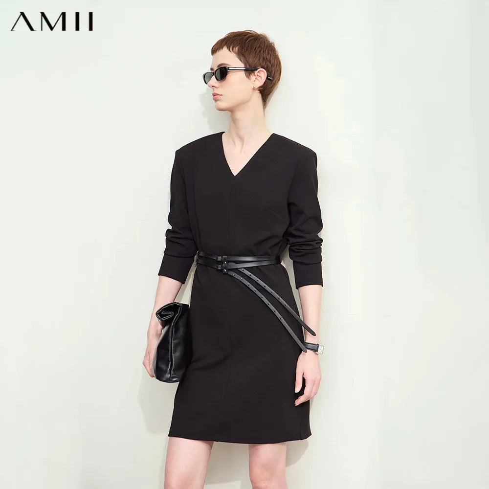 Elegantes Damen Langarm Kleid Mit Schulterpolster Für Das Büro