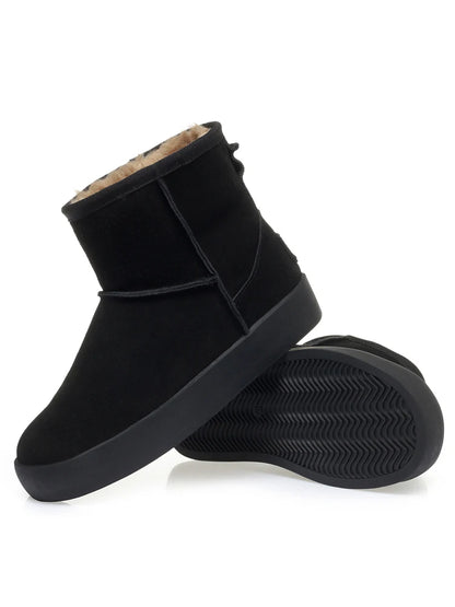 Damen Schnee Stiefel aus echtem Leder mit warmem Wollfutter