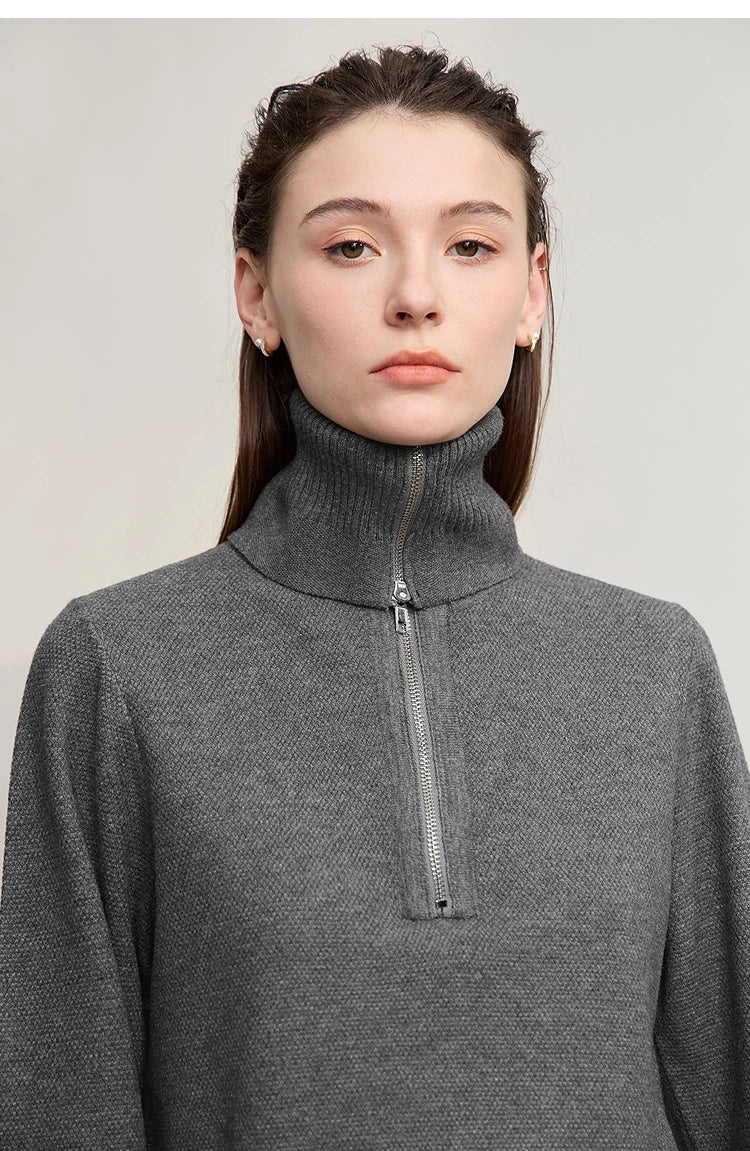 Damen-Rollkragenpullover Wolle gerade einfarbig minimalistisch Herbst