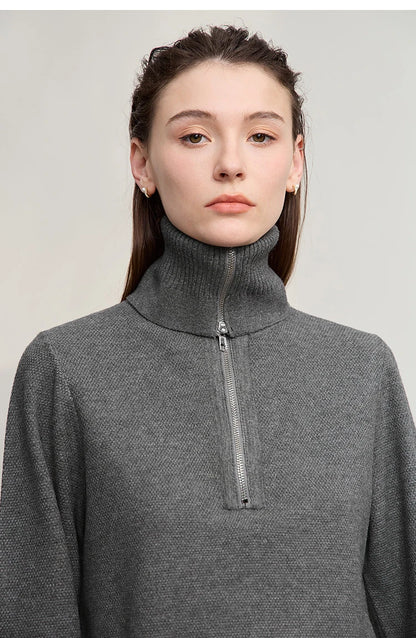 Damen-Rollkragenpullover Wolle gerade einfarbig minimalistisch Herbst