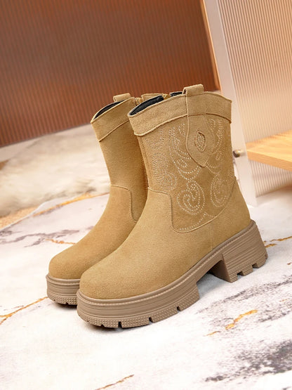 AIYUQI Western Cowboy Boots Women 2025 New Genuine Leather Winter Shoes Boots Women Short Tube Fashion Women's Snow Boots