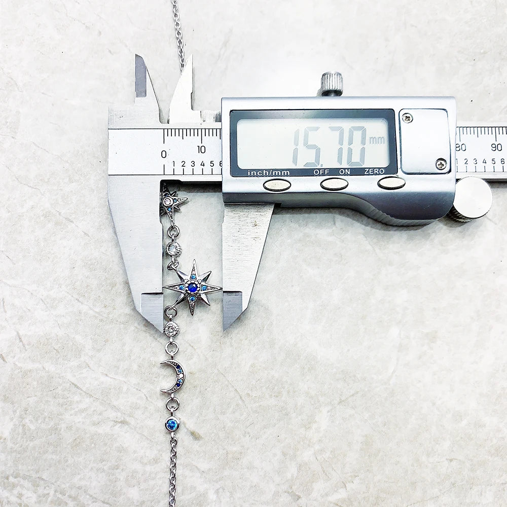 Damen-Halskette Stern und Mond Royalty Gliederkette aus Sterlingsilber