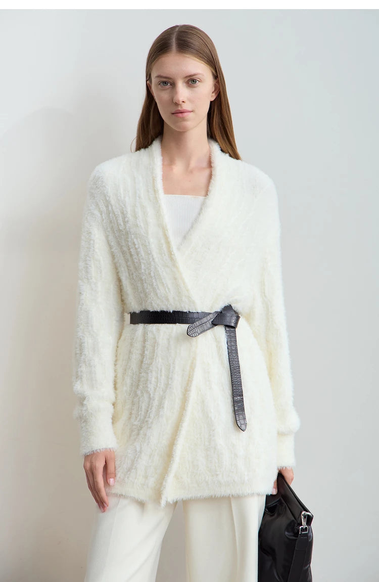 Damen-Strickjacke lang Nerz-Imitat Pile-Kragen locker warm Winter