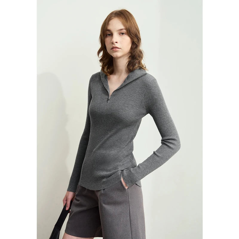 Damen-Strickjacke Stehkragen Reißverschluss Slim Streetwear Winter