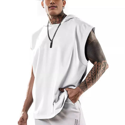 Herren-Fitness-Weste aus Baumwolle mit breiten Trägern und I-Form – ideal für den Sommer.
