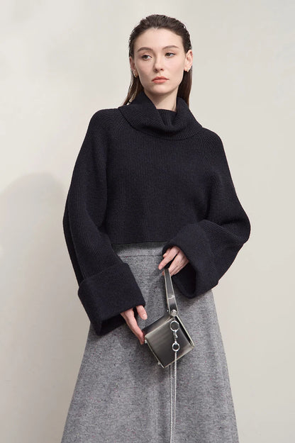 Damen-Rollkragenpullover kurz locker Raglanärmel Herbst-Winter