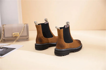 Women Winter Boots Sued Genuine Leather  New Fashion British Style Women Chelsea Boots Large Size 41　42　43 Female Ankle Boots