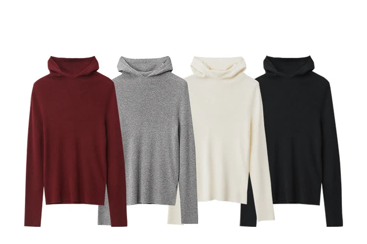 Damen-Kapuzenpullover Wolle-Polyester nahtlos gerade einfarbig Herbst