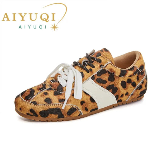 AIYUQI Damen Leopard Print Flats Leder Forrest Gump Style