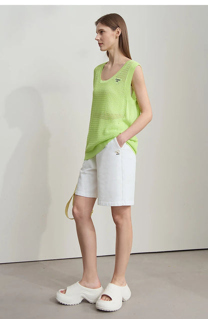 Damen Shorts aus leichtem Nylon-Baumwoll-Mix mit elastischer Taille und Taschen