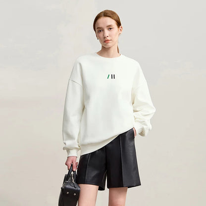Damen-Rundhals-Sweatshirt Stickerei Kunstfell warm locker Winter