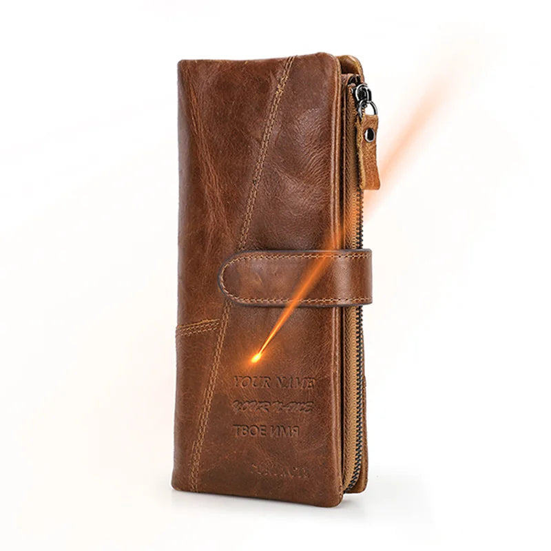 Herren Echtleder Lange Geldbörse Vintage Handyfach Fotohalter Kartenhalter Reise